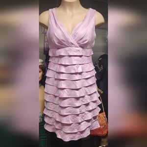 London Times Womens Sleeveless Lavender Purple Ruffle Tiered Dress